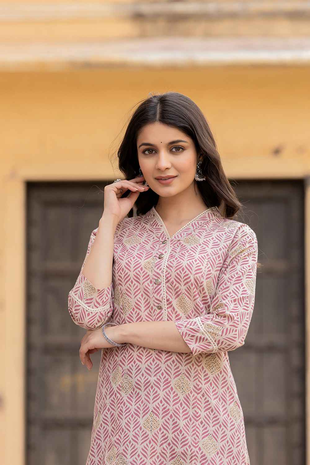 Pink Ethnic Motifs Pure Cotton Top