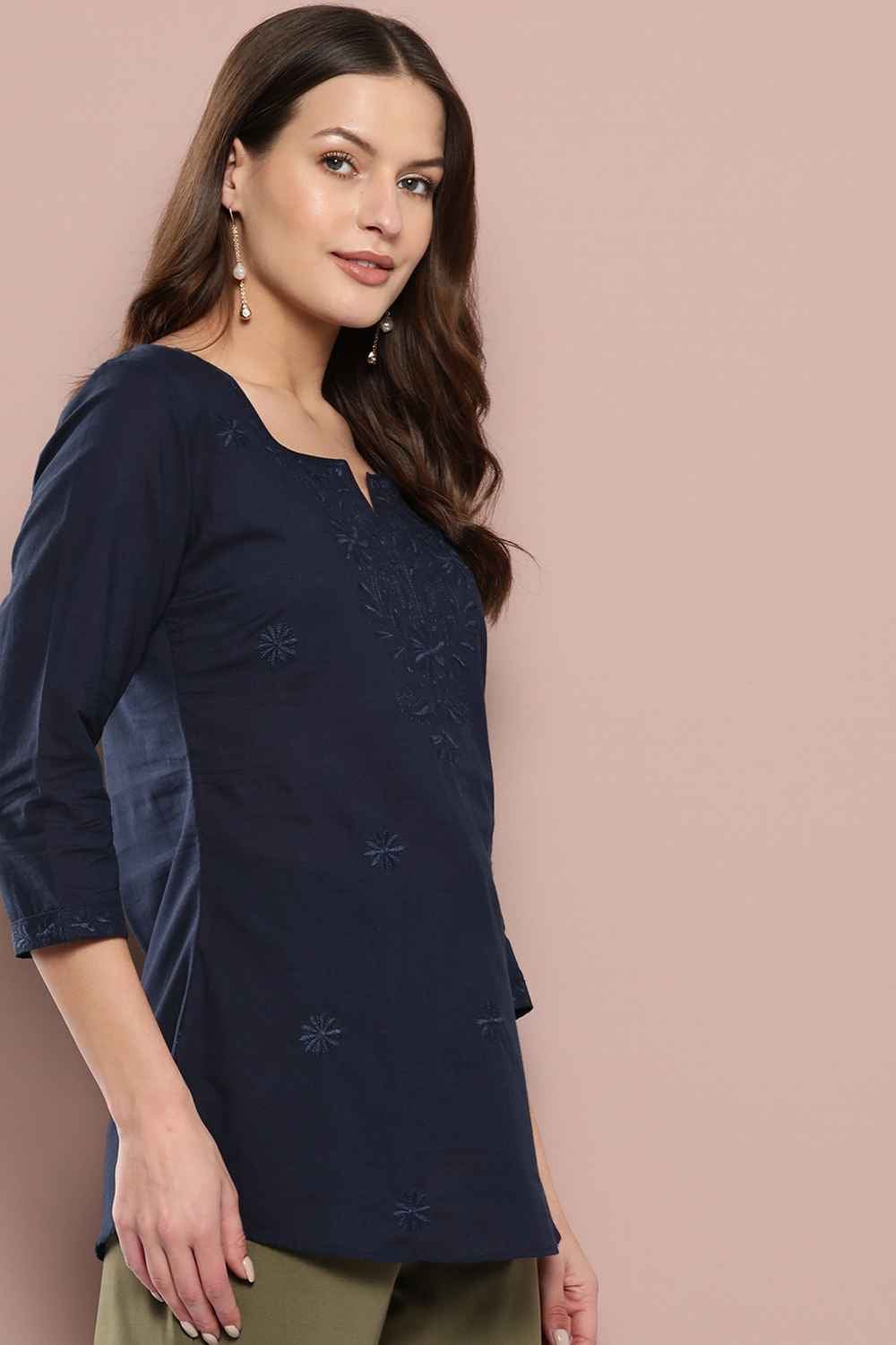 Blue Chikankari Pure Cotton Top