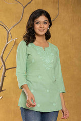 Green Chikankari Pure Cotton Top