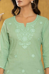 Green Chikankari Pure Cotton Top