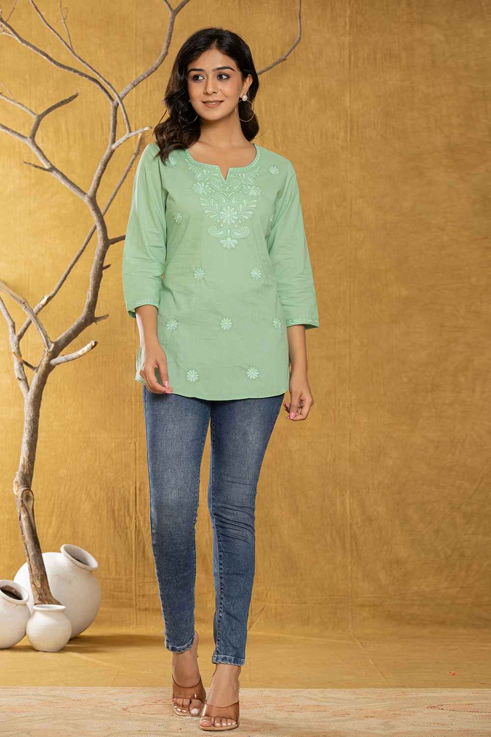 Green Chikankari Pure Cotton Top