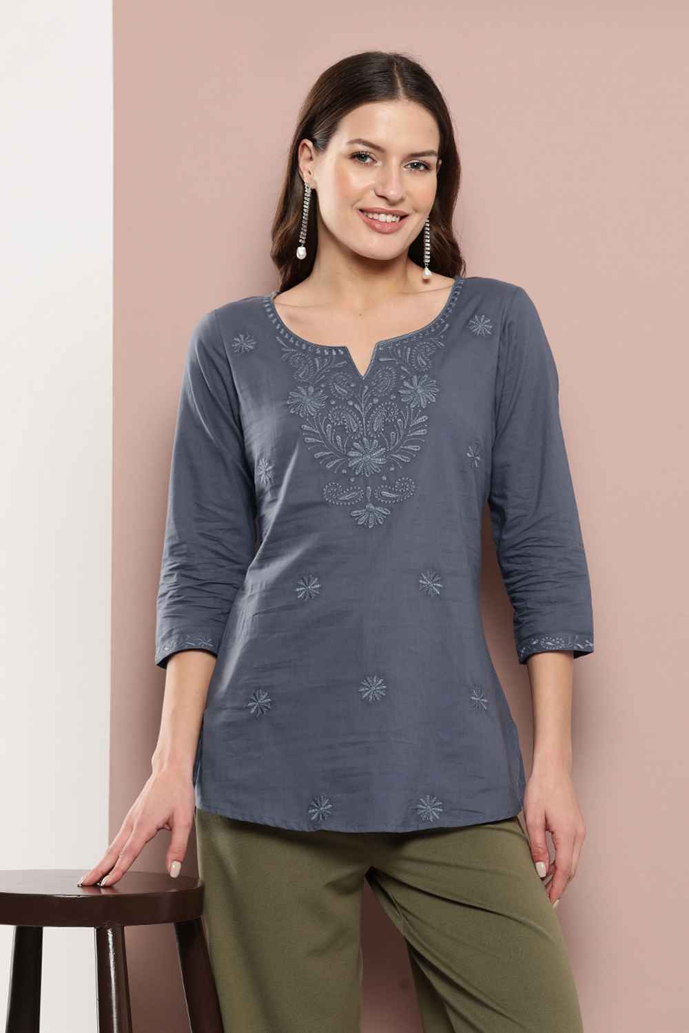 Grey Chikankari Pure Cotton Top