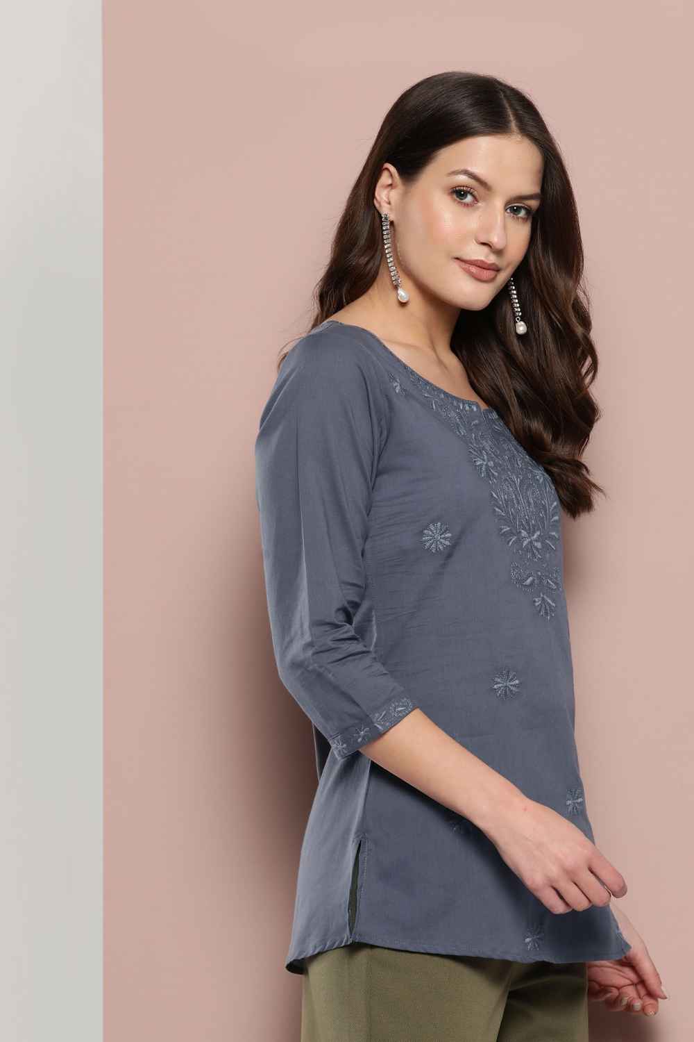 Grey Chikankari Pure Cotton Top