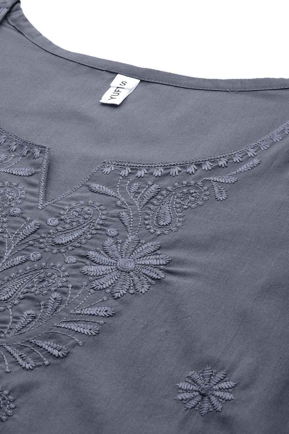 Grey Chikankari Pure Cotton Top