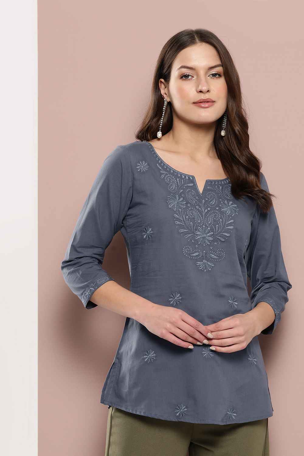 Grey Chikankari Pure Cotton Top