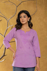 Violet Chikankari Pure Cotton Top