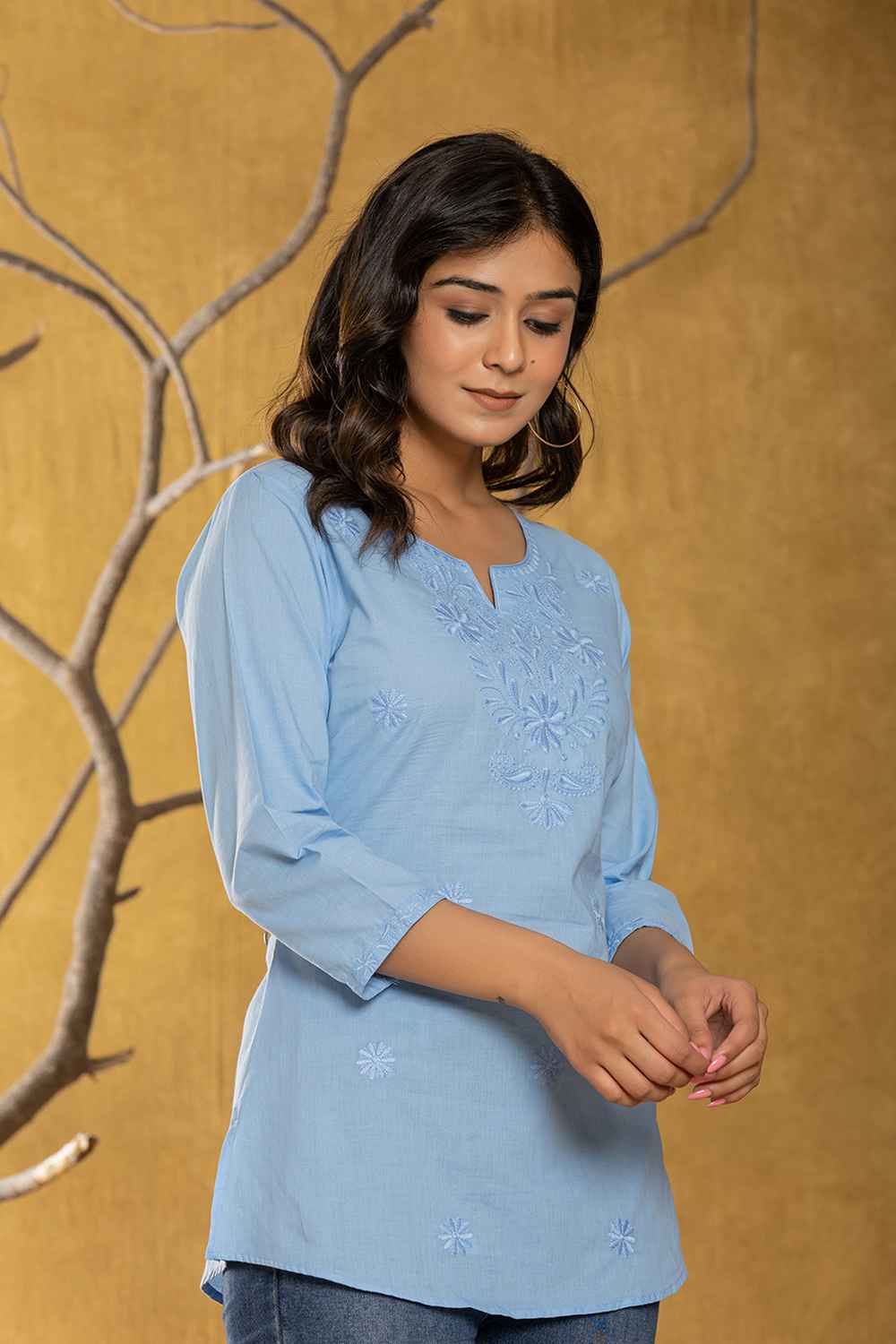 Blue Chikankari Pure Cotton Top