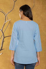 Blue Chikankari Pure Cotton Top