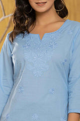 Blue Chikankari Pure Cotton Top