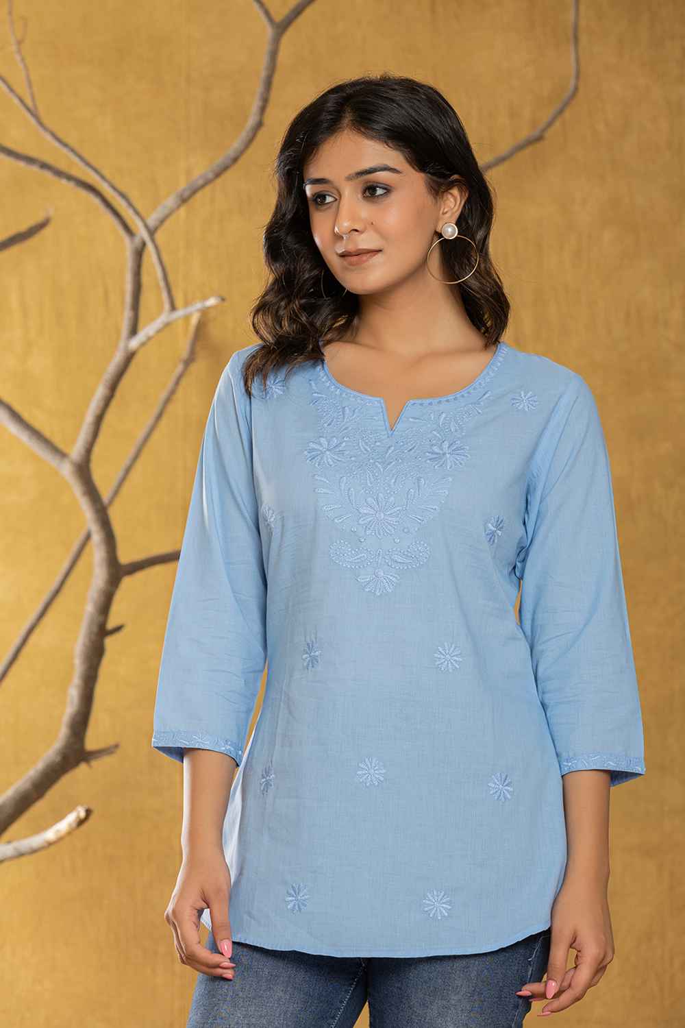 Blue Chikankari Pure Cotton Top