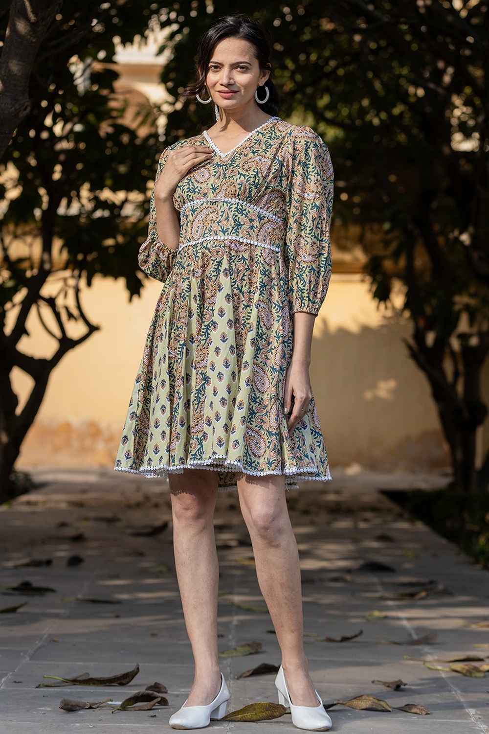 Green Paisley Print Pure Cotton Dress