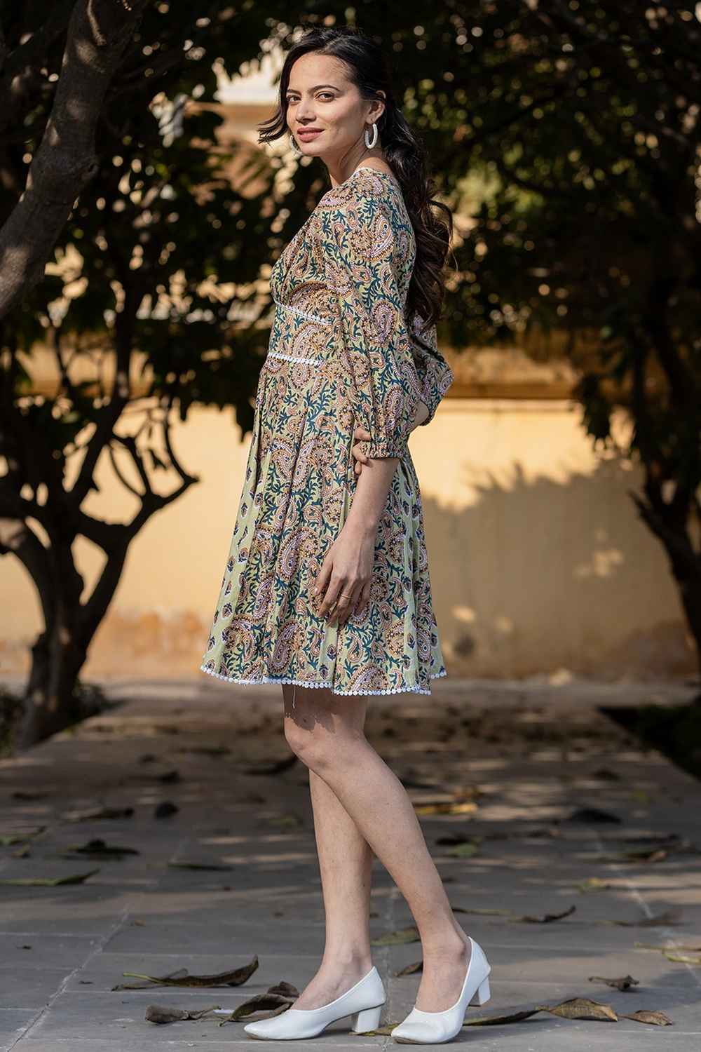 Green Paisley Print Pure Cotton Dress