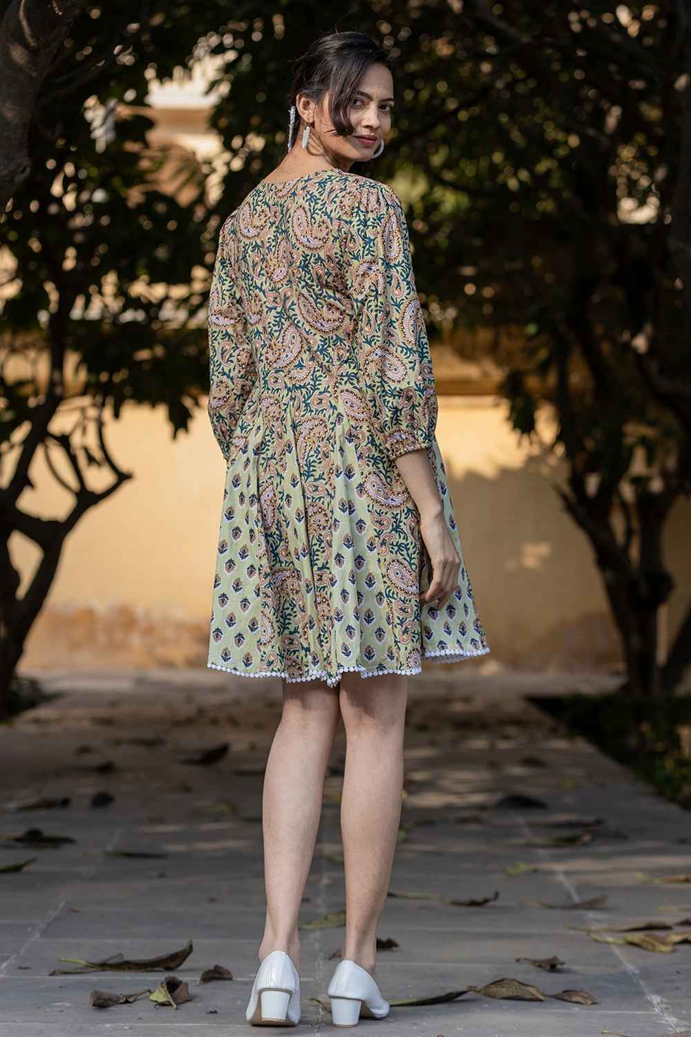 Green Paisley Print Pure Cotton Dress