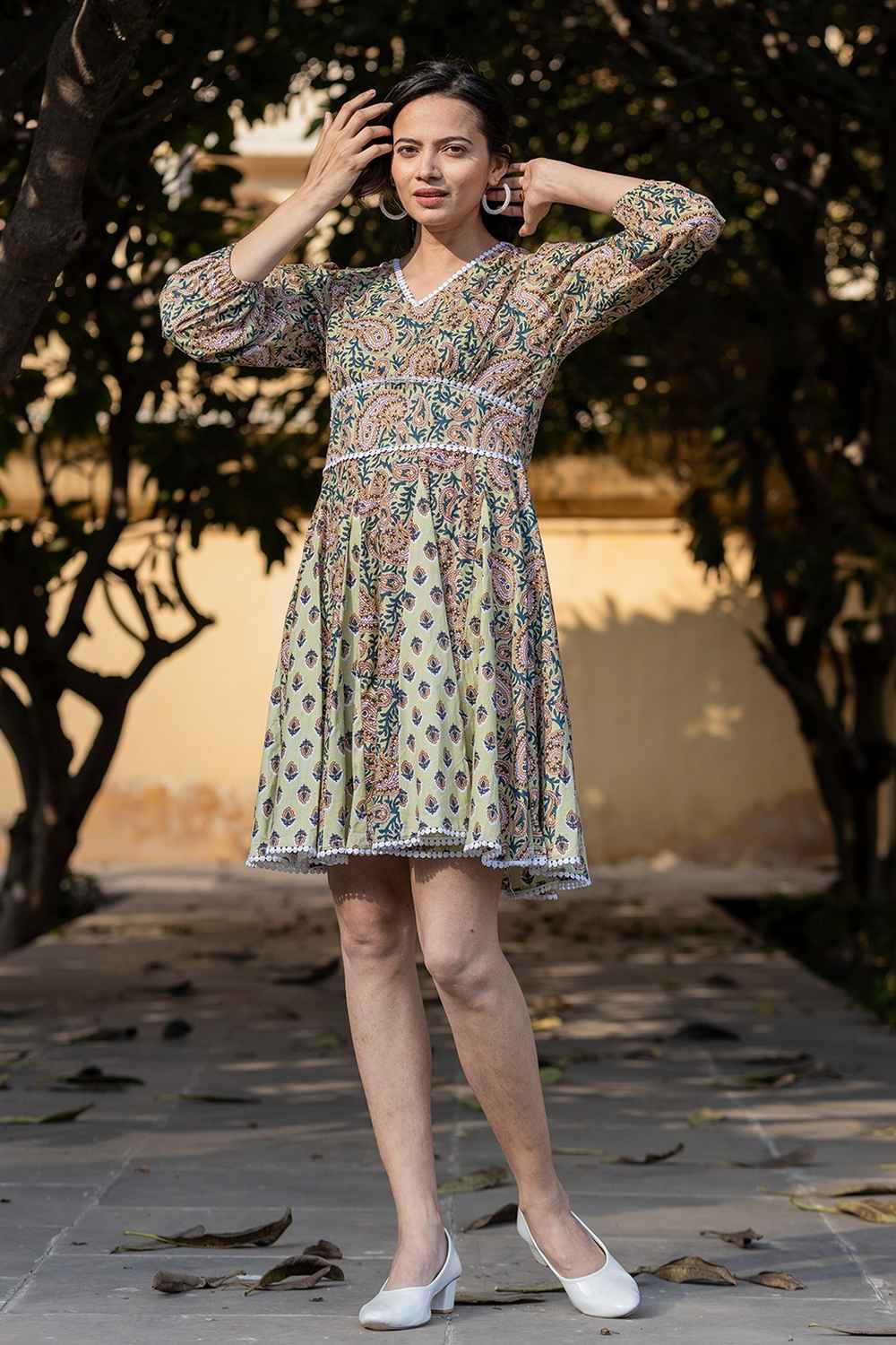 Green Paisley Print Pure Cotton Dress