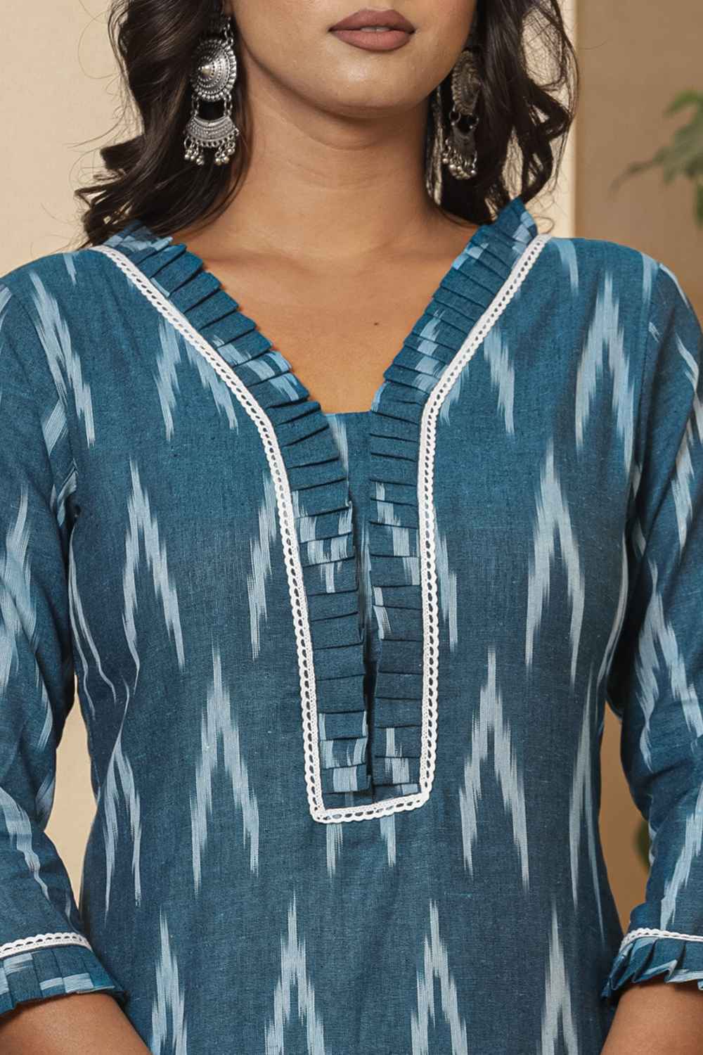 Blue Ikat Print Pure Cotton Kurta Set