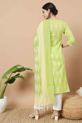 Green Ikat Print Pure Cotton Kurta Set