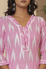 Pink Ikat Print Pure Cotton Kurta Set