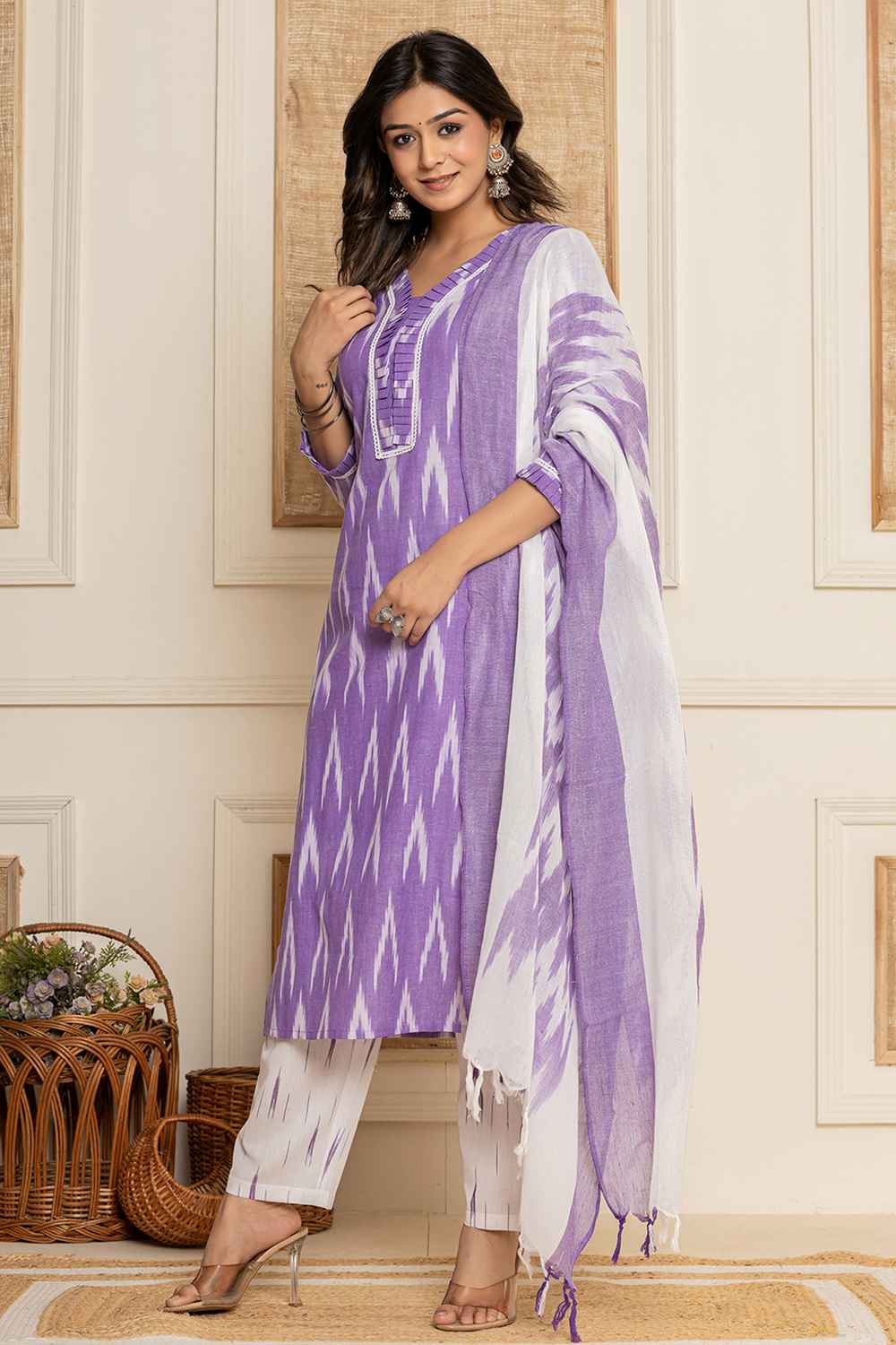 Violet Printed Pure Cotton Kurti Set