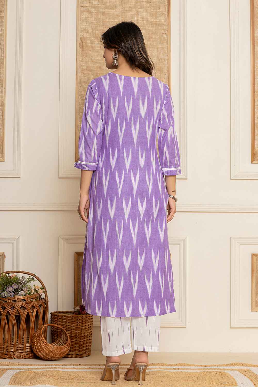 Violet Printed Pure Cotton Kurti Set