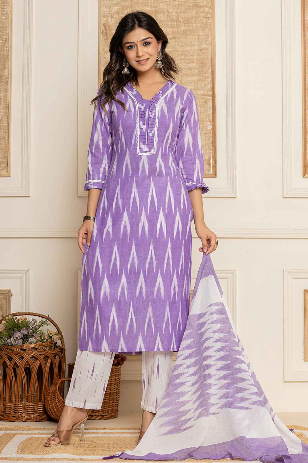 Violet Printed Pure Cotton Kurti Set