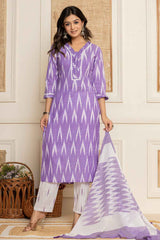 Violet Printed Pure Cotton Kurta Set