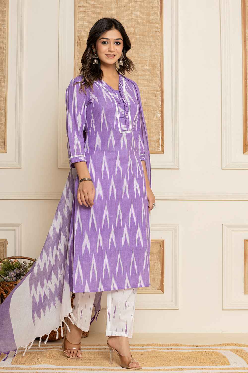 Violet Printed Pure Cotton Kurti Set