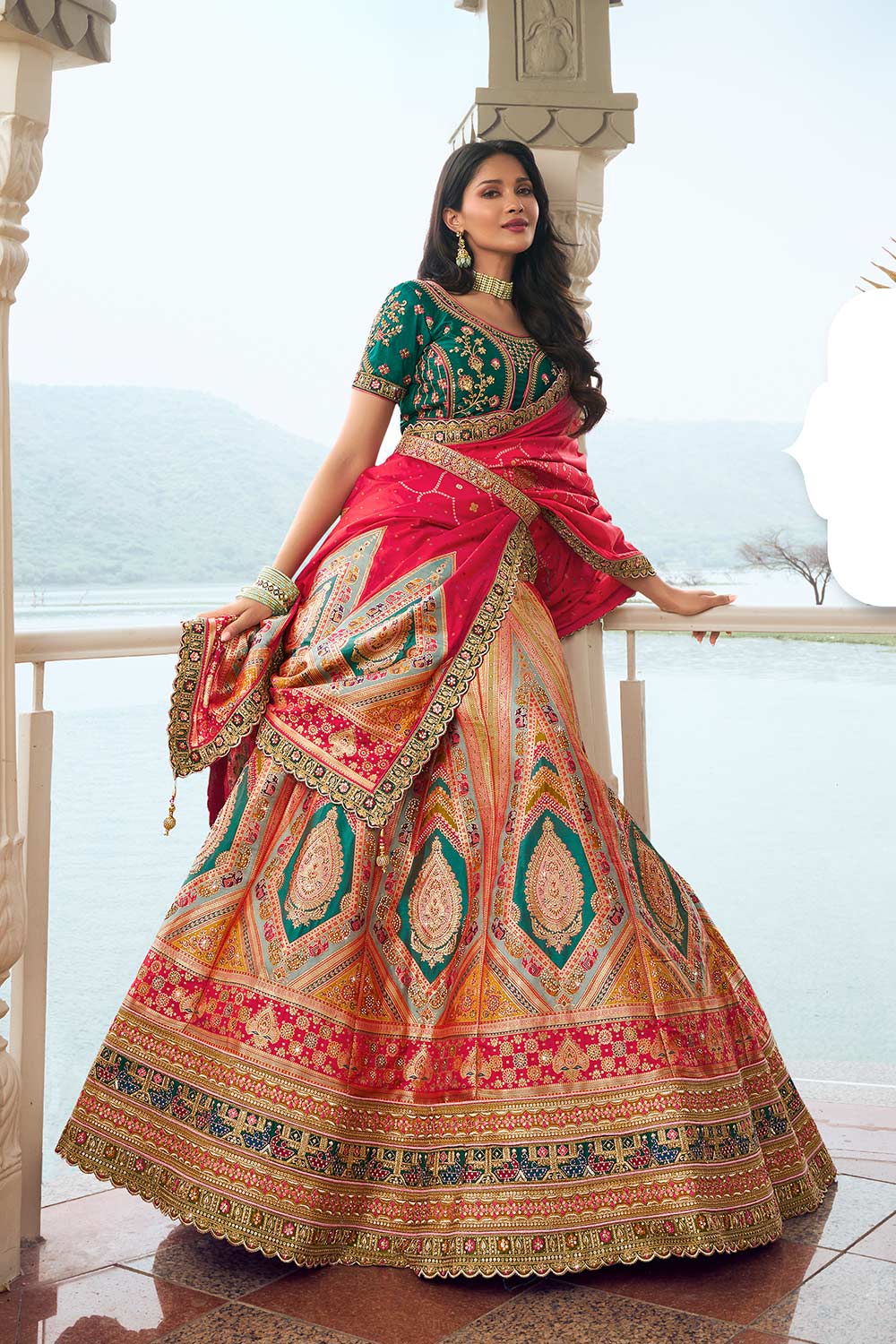 Multicolor Banarasi Silk Zarkan Codding Work Lehenga Choli Set