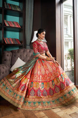 Orange Banarasi Silk Zarkan Codding Work Lehenga Choli