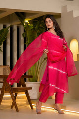 Pink Sequins Work Chanderi Silk Kurta Set