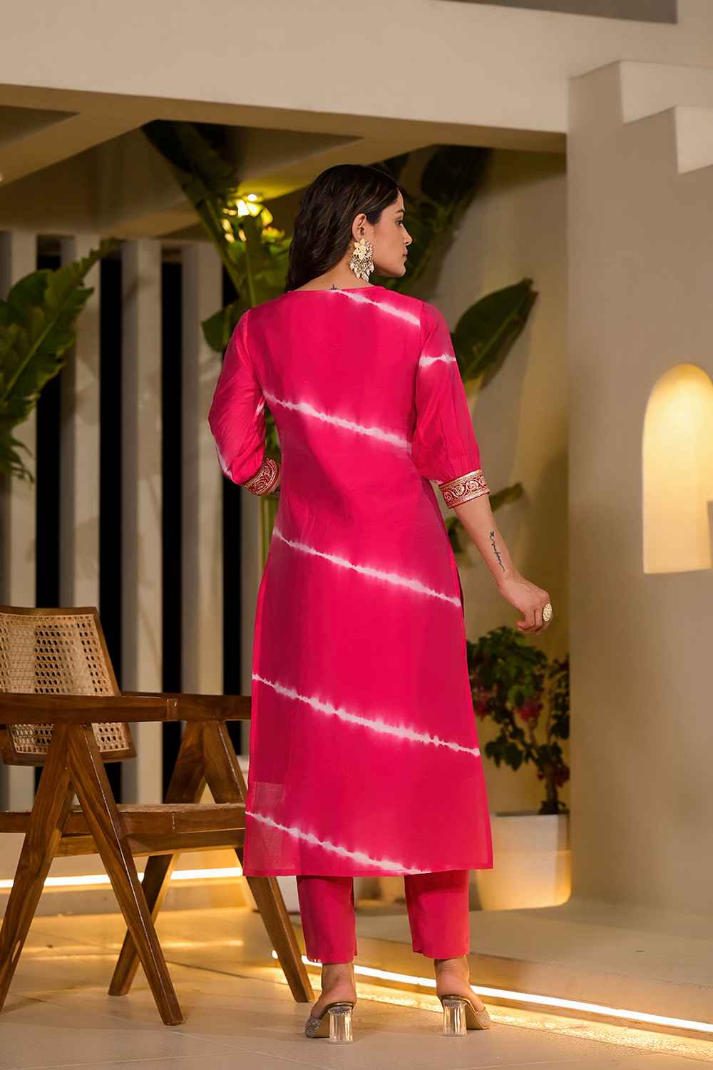 Pink Sequins Work Chanderi Silk Kurta Set