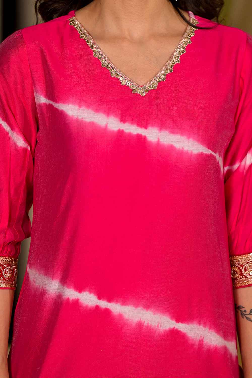 Pink Sequins Work Chanderi Silk Kurta Set