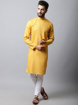 Men's Light Yellow Solid Full Sleeve Kurta Top