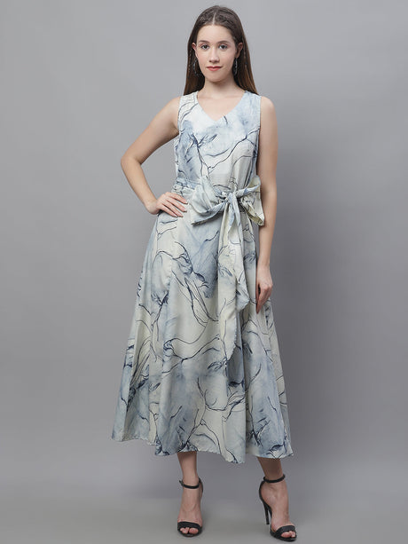 Women's Blue Printed A-Line Dresses