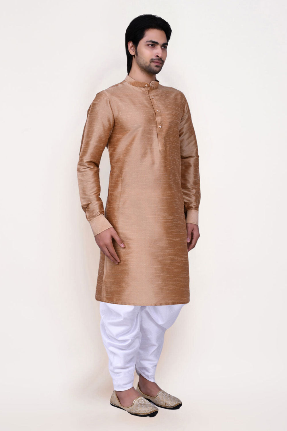 Men's Brown Art Silk Solid Kurta Dhoti Set