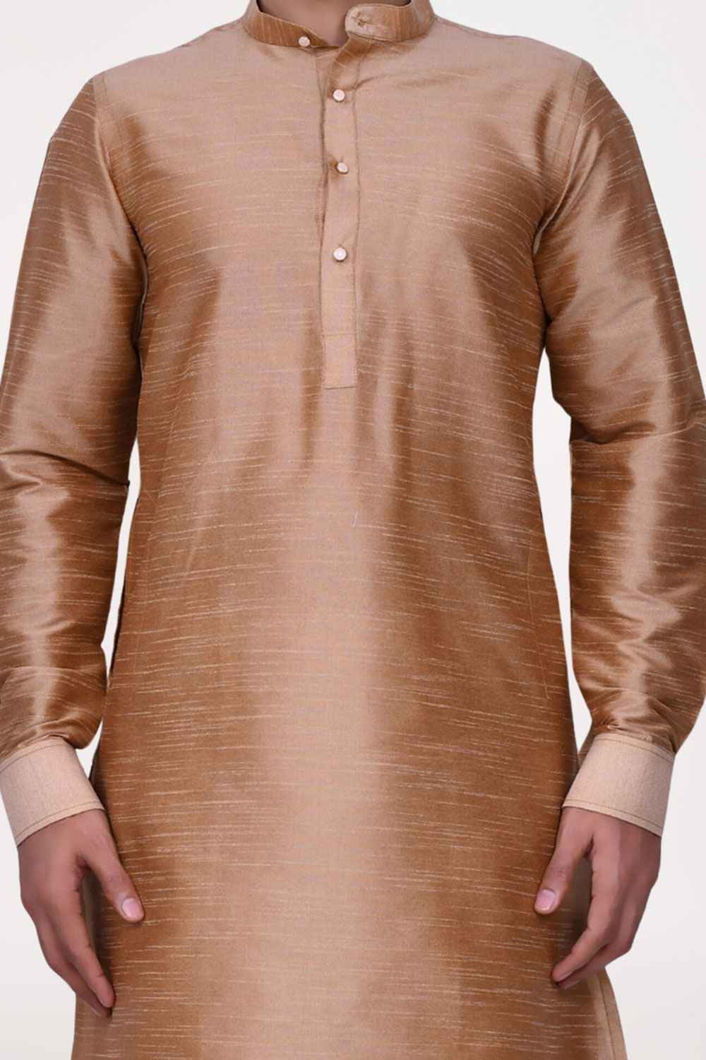 Men's Brown Art Silk Solid Kurta Dhoti Set