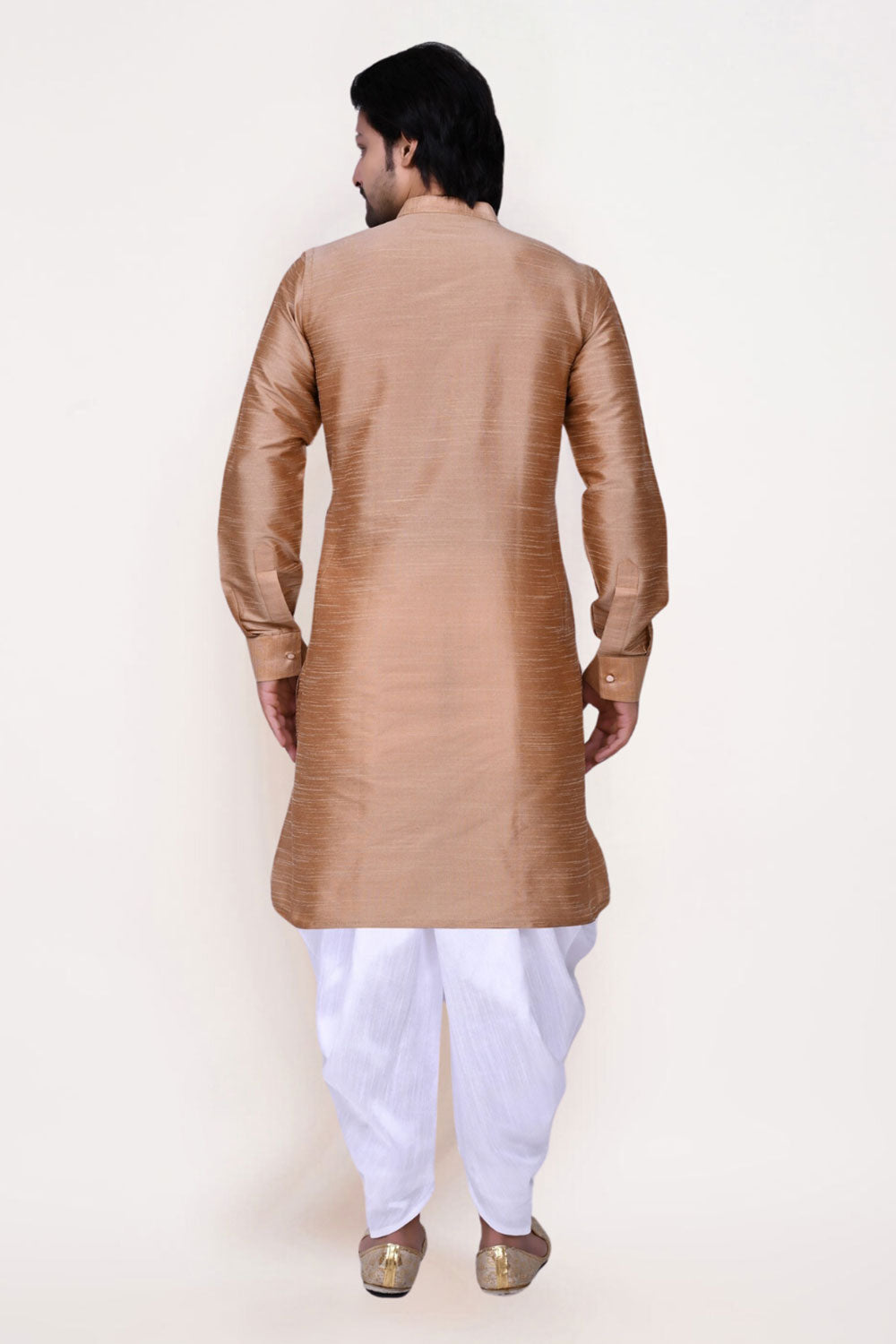 Men's Brown Art Silk Solid Kurta Dhoti Set