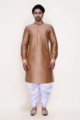 Men's Brown Art Silk Solid Kurta Dhoti Set