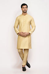 Men's Fawn Cotton Solid Kurta Pajama Set