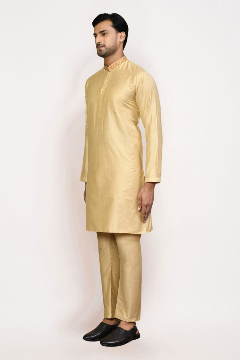 Men's Fawn Cotton Solid Kurta Pajama Set