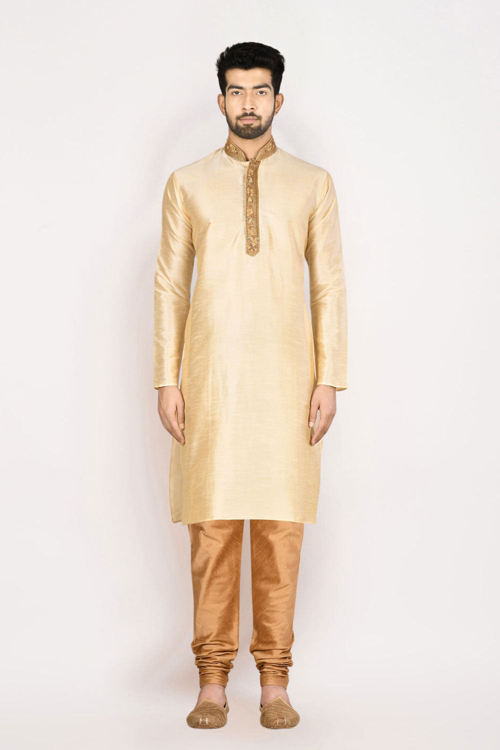 Men's Fawn Art Silk Solid Kurta Pajama Set