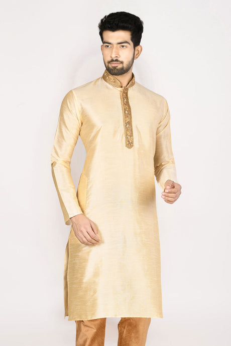 Men's Fawn Art Silk Solid Kurta Pajama Set