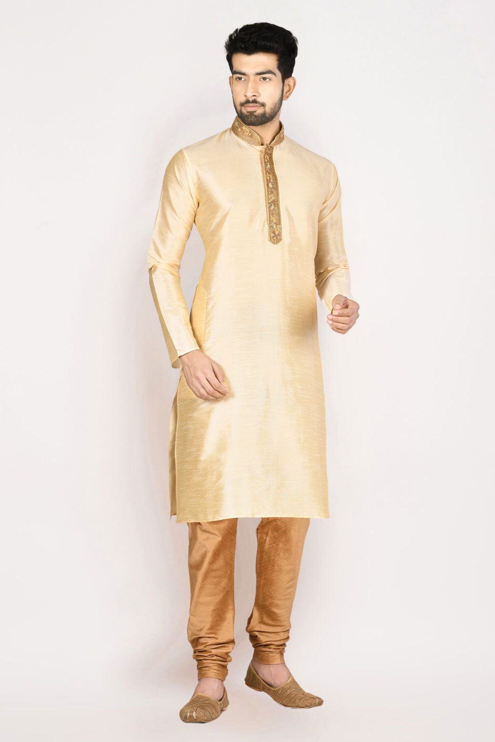 Men's Fawn Art Silk Solid Kurta Pajama Set