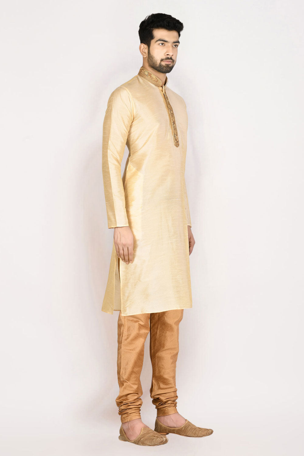 Men's Fawn Art Silk Solid Kurta Pajama Set