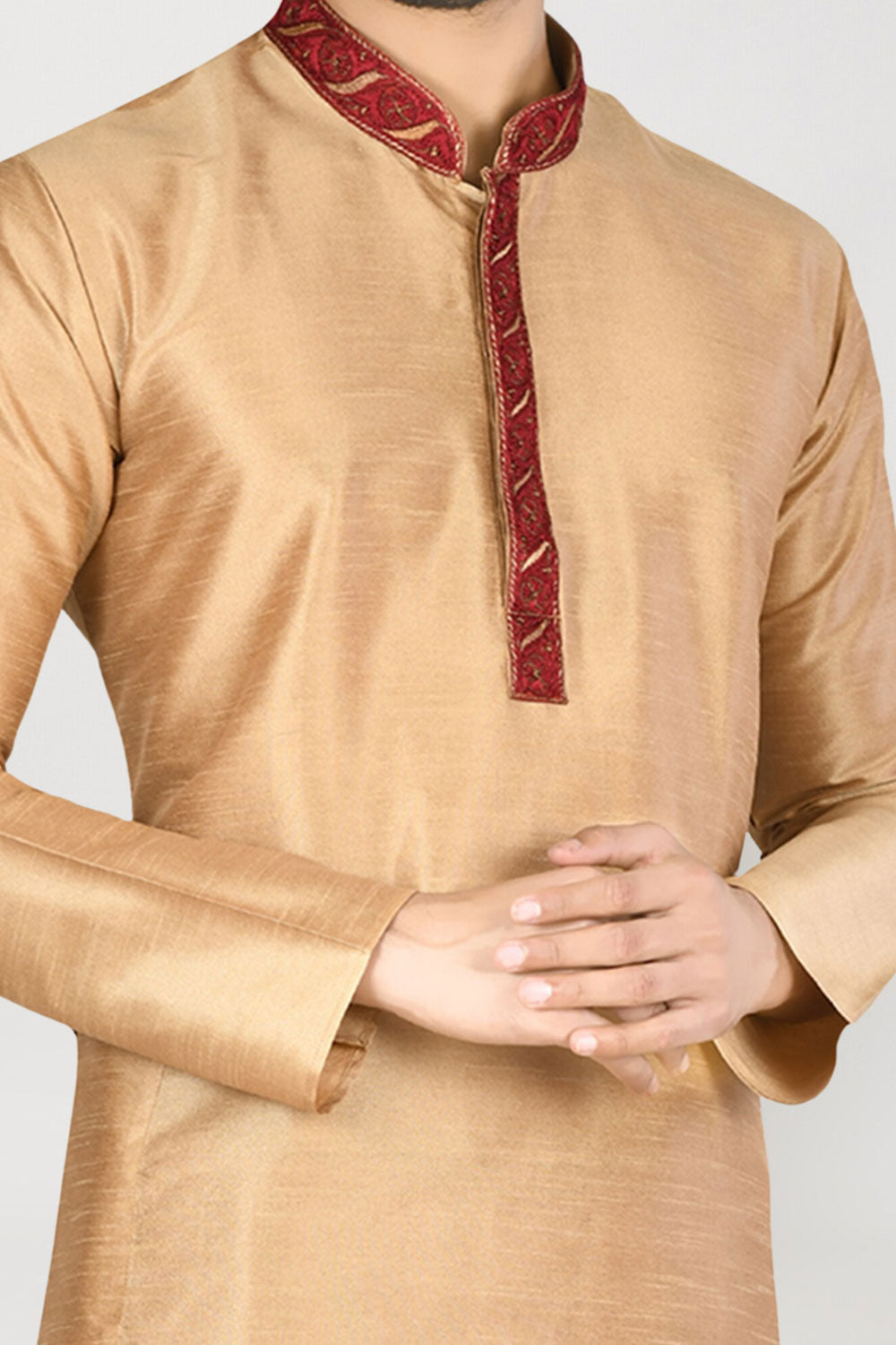 Men's Cream Art Silk Solid Kurta Pajama Set