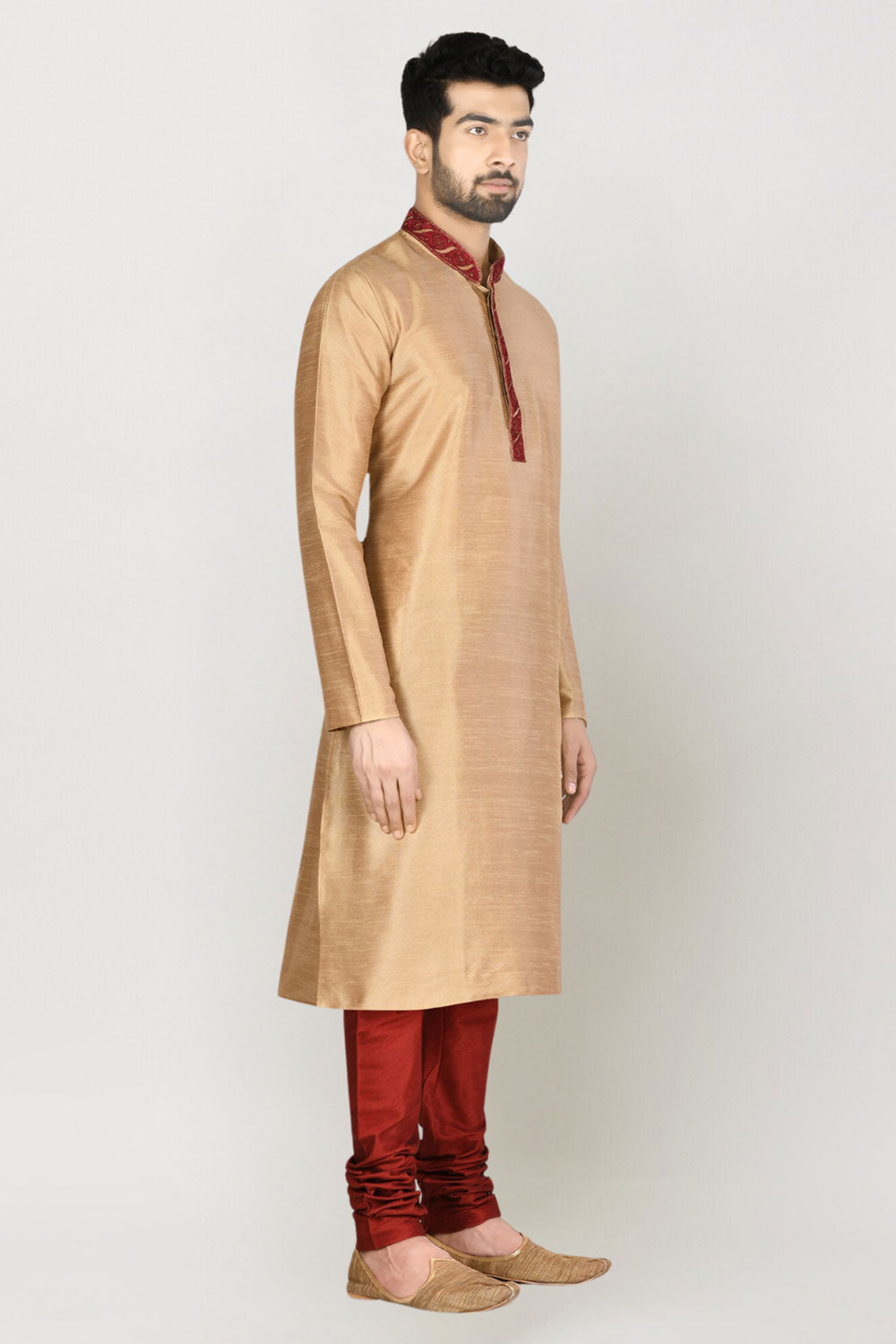 Men's Cream Art Silk Solid Kurta Pajama Set