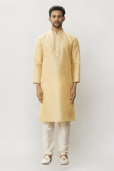 Men's Cream Art Silk Solid Kurta Pajama Set