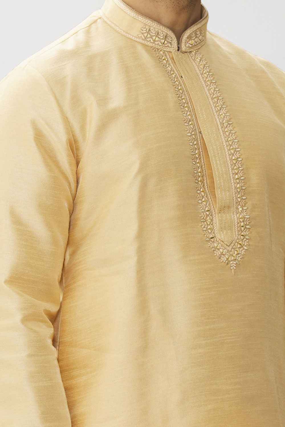 Men's Cream Art Silk Solid Kurta Pajama Set