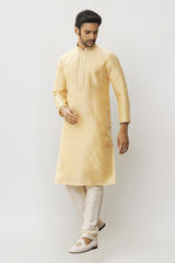 Men's Cream Art Silk Solid Kurta Pajama Set