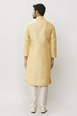 Men's Cream Art Silk Solid Kurta Pajama Set