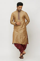 Men's Fawn Art Silk Solid Kurta Patiala Set